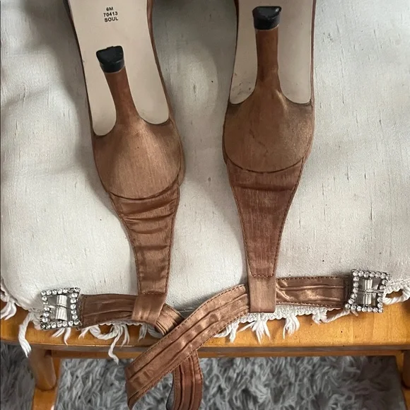 Jessica Metallic Gold Rhinestone Ankle-Strap Heels - Picture 6 of 7